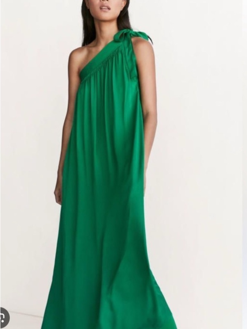 Massimo Dutti One-Shoulder Emerald Green Maxi Dress with Tie Shoulder